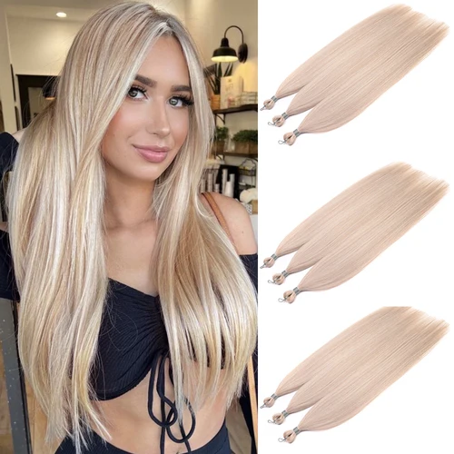 Imagen 2 del producto Mechones de pelo de poni liso Ariel de 28 pulgadas, trenzas de ganchillo, pelo trenzado sintético, extensiones de cabello de ganchillo suave marrón ombré