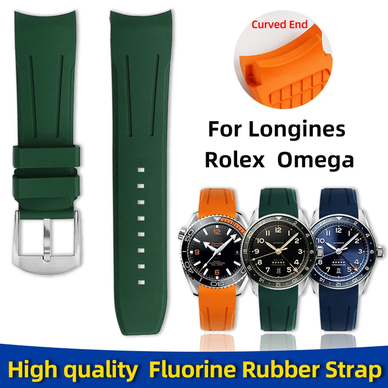 High Quality Fluorine Rubber Watch Strap For Longines SEIKO ROLEX OMGEA Watch Band 20mm 22mm Curved Mens Waterproof FKM Bracelet