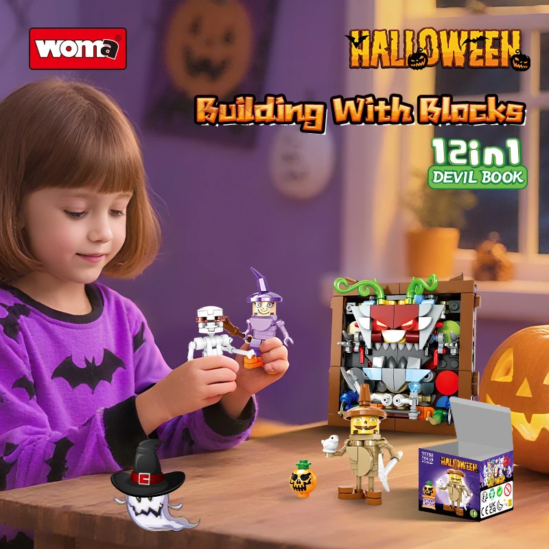 

Demon Book Themed 12-in-1 Minifigure Building Blocks, Halloween Educational Boys