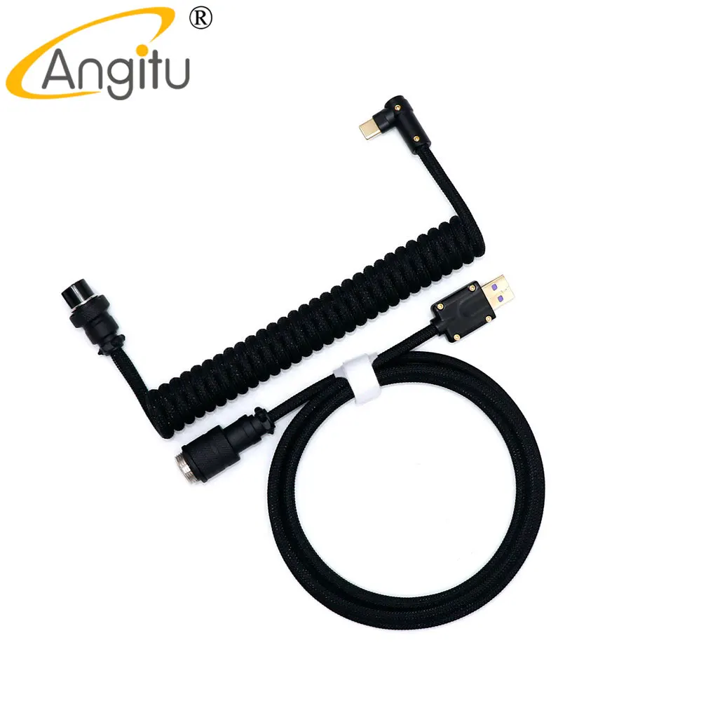 Angitu بريميوم لتقوم بها بنفسك مخصص USB لنوع C لوحة المفاتيح الميكانيكية ملفوف كابل مع 90 درجة نوع معدني C أسود أبيض