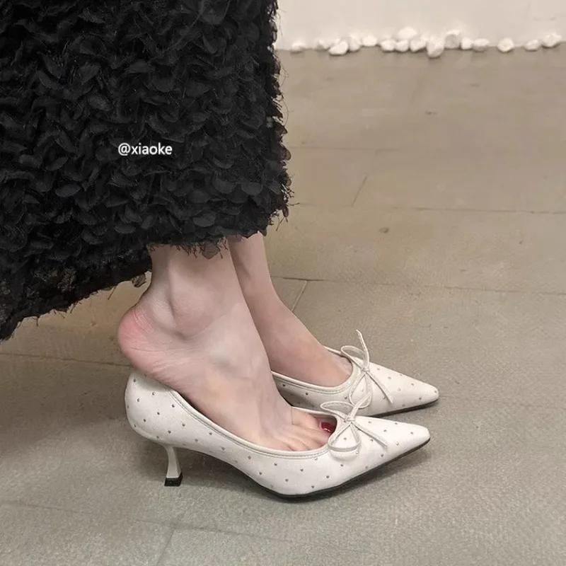 

2025 Elegant Banquet Dress Women's Slip-on Stiletto Heels Luxury Sparkling Rhinestone Bow Embellished Women's Daily Heels