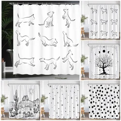 Black White Abstract Simple Line Shower Curtain Dog Pupple Nordic Minimalist Bathroom Decor Modern Polyester Bath Curtain Screen