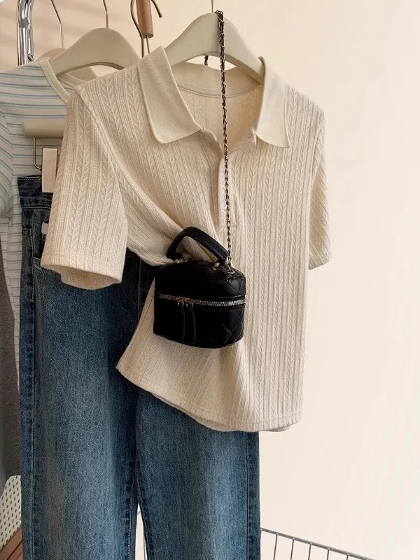 

Свободная футболка из ледяного шелка ort Sve Ne, женская летняя дизайнерская футболка с ушками пшеницы, большие размеры, корейский топ для поездок на работу и ветер