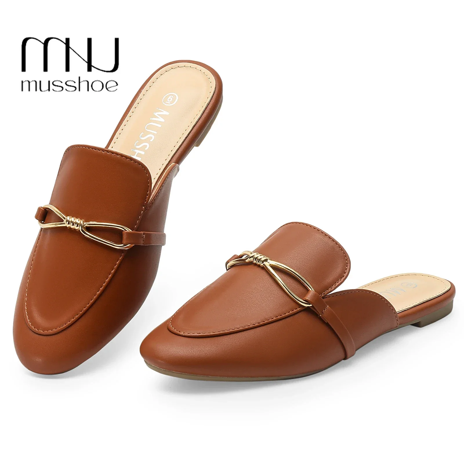 

MUSSHOEWomen Mules Slipper Pointed Toe Backless Flat Women Slip-on Slides Backless Flats with Buckle Autumn Spring Summer Loafar