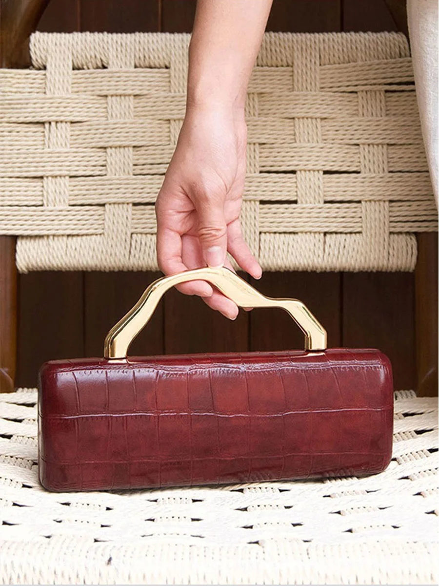 UGALS Retro Crocodile Pattern Metal Handle Small Square Dinner Clutch Crossbody Bag for Women Elegant Casual Handbag