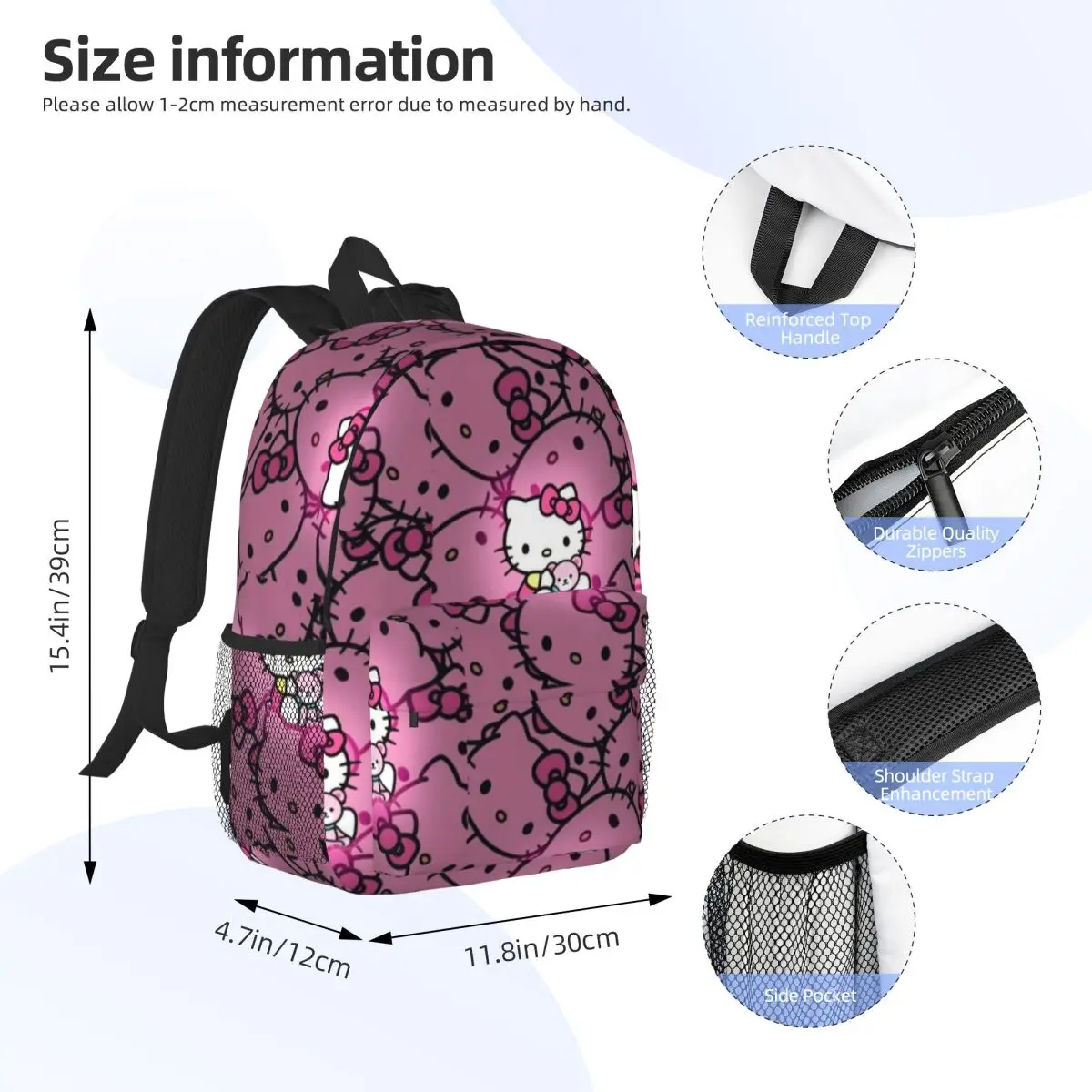 Hello Kitty Compact 15-Inch Backpack - Stylish Lightweight Bag Perfect for Students and Commuters