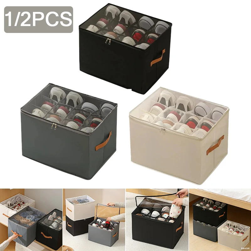 

1/2 шт. складной органайзер для обуви из ткани Оксфорд с крышкой-нейлоновый пылезащитный ящик для хранения, подходящий для обуви, одежды, органайзера для обуви