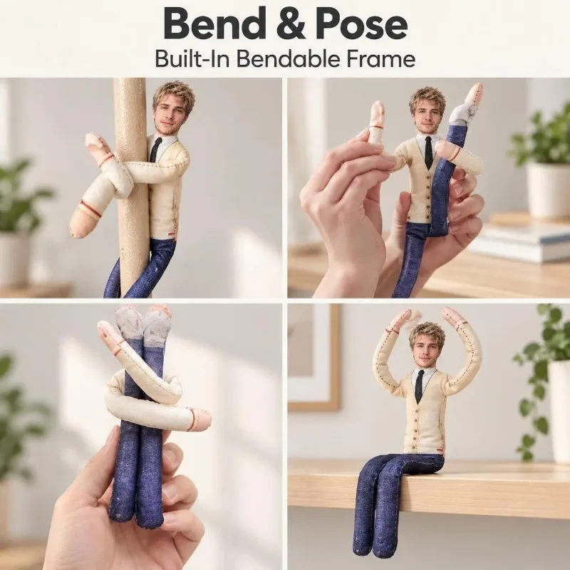 Custom Photo Doll Personalized Poseable Mini Me Plush Bendable Wire Frame Birthday White Elephant Gift for Couple Pet