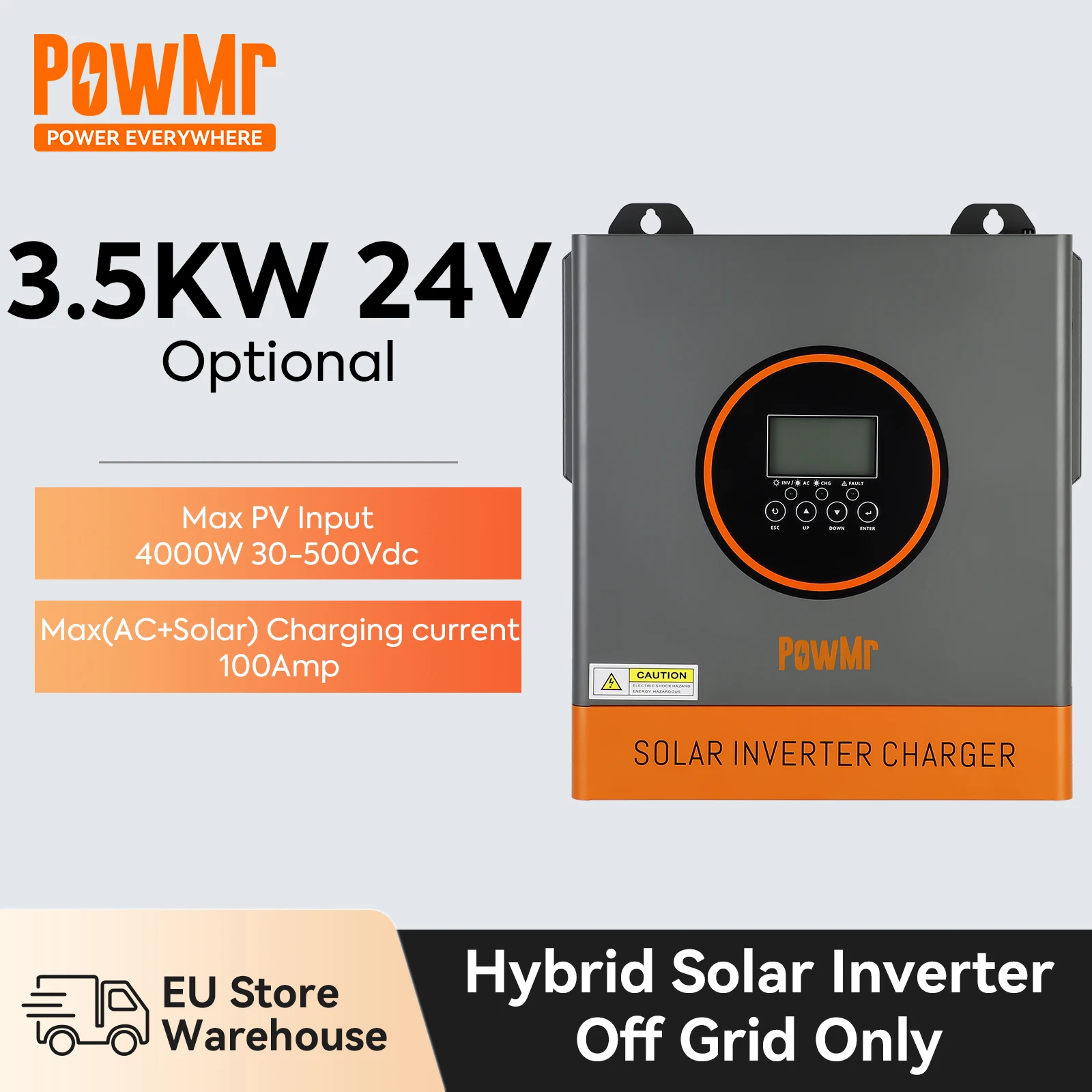 PowMr 12V 24V Hybrid Solar Inverter Off Grid 4KW Max PV Input Power 220V 3.5KW 1.5KW 1KW