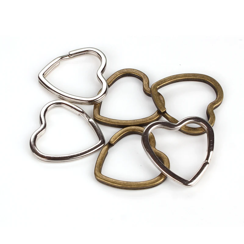 10pcs/lot Antique Bronze/Rhodium Heart Shape Keychain Circle Keyring Findings Fit DIY Keychain Rings Circles Accessories