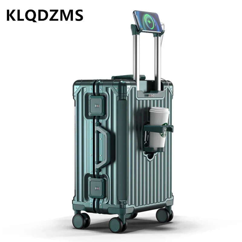 

KLQDZMS Suitcase on Wheels Aluminum Frame Boarding Box Large Capacity Multi-functional Trolley Case 20"22"24"26 Inch Luggage