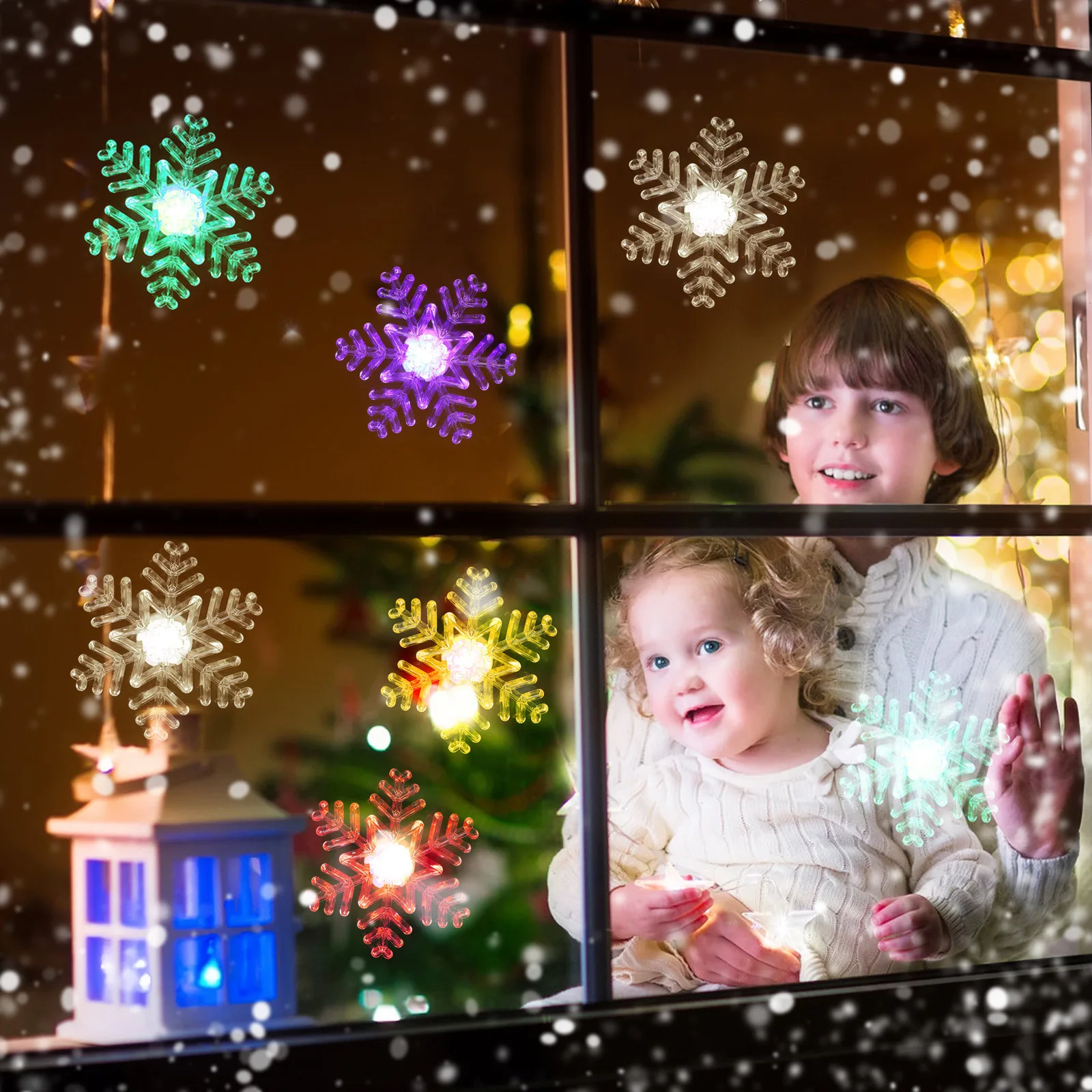 

5 Pcs Merry Christmas Indoor Decorations Snowflake Night Light Transparent Suction Lights