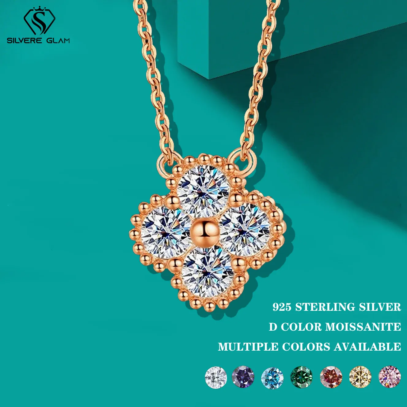 

TY 925Sterling Silver Clover Moissanite Women's Necklace With Certificate Classic Shining Necklace Minimalist Party Jewelry Gift