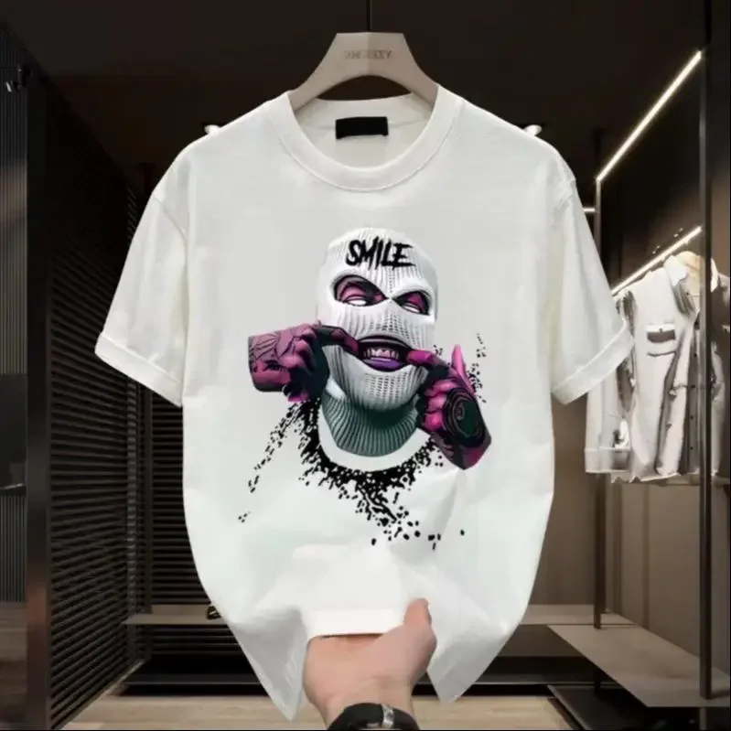 

Summer heavy cotton short sleeve T-shirt male ins fashion brand American plankton handsome street loose couple