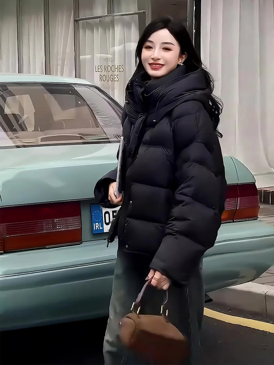 

Bla Puffer Jaet Women's Thiened Winter Coat Korean Sle Faionable Versatile Warm Bread Sle Coat ort Length