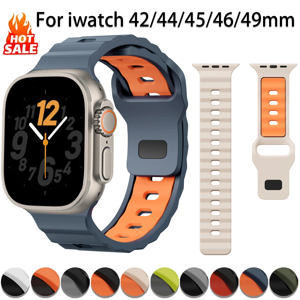 Two Tone Silicone Strap for Apple Watch Band Ultra 3 2 49mm 46mm 45mm 44mm Sports Wristband for iwatch Series 11 10 9 8 7 6 SE 5