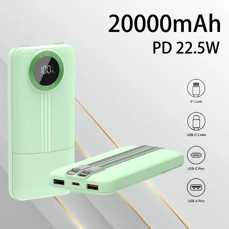 

22.5W Built-in Cable Fast Charging 20000mAh Power Bank Long Endurance Outdoor Portable Battery for Smart Phones Daily