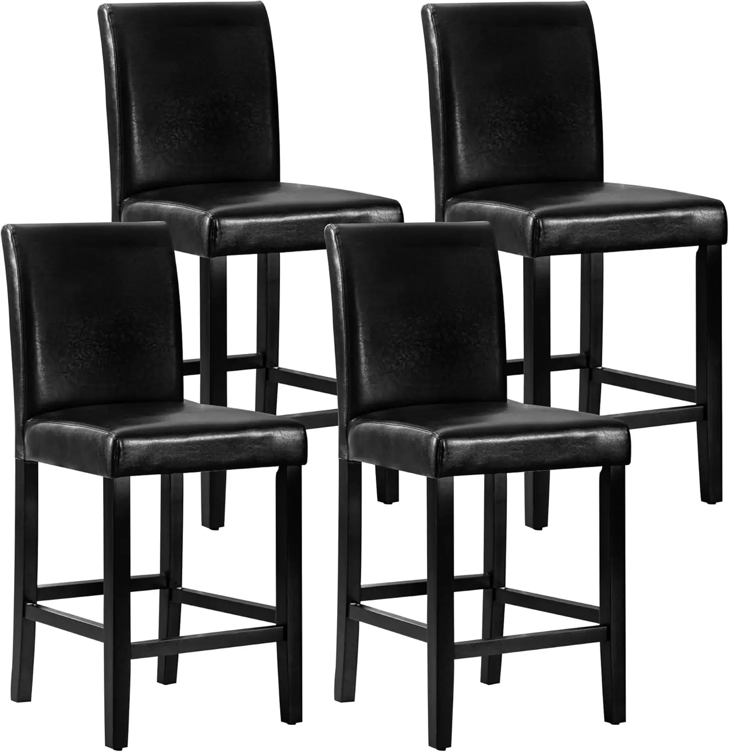 Gotminsi Set Of 4 Classic 24 Inches Counter Height Stools Upholstered Bar Stools With Solid Wood Legs And Black Leather Counter