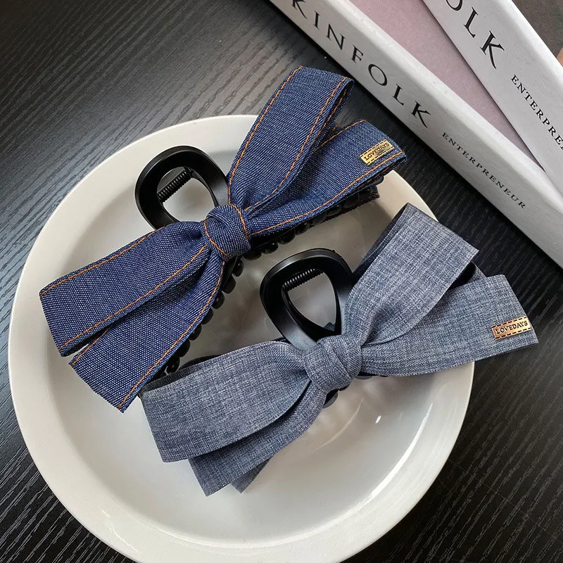 

1pc Denim Bow Hair Claw Casual Chic Style Stitching Details Perfect Retro Looks Unique Hair Accessory Ideal Casual Vintage