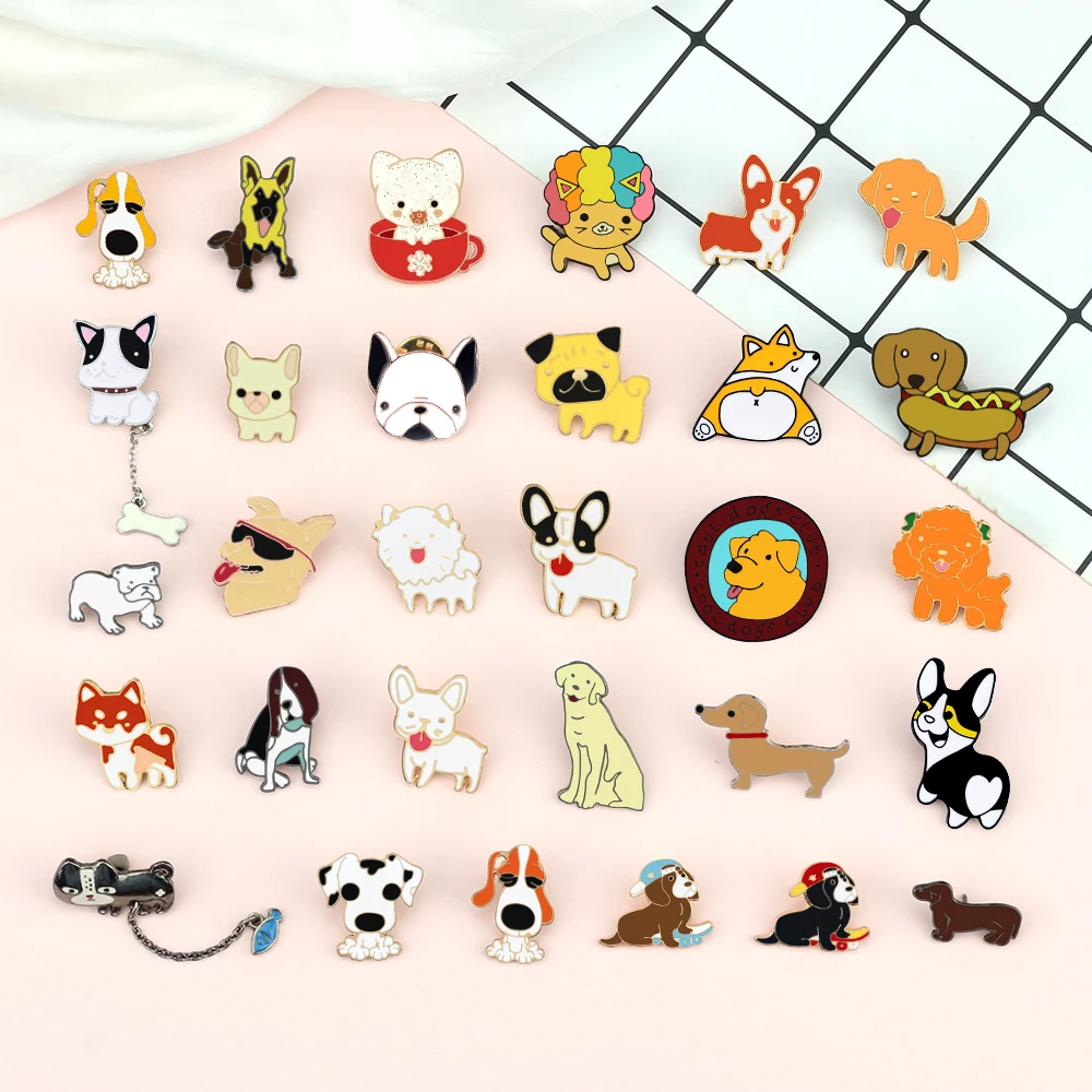 Bella collezione di cani animali spilla smaltata Cartoon Funny Cute Pet Puppy Pins zaino camicie accessori per Badge con risvolto regali per bambini