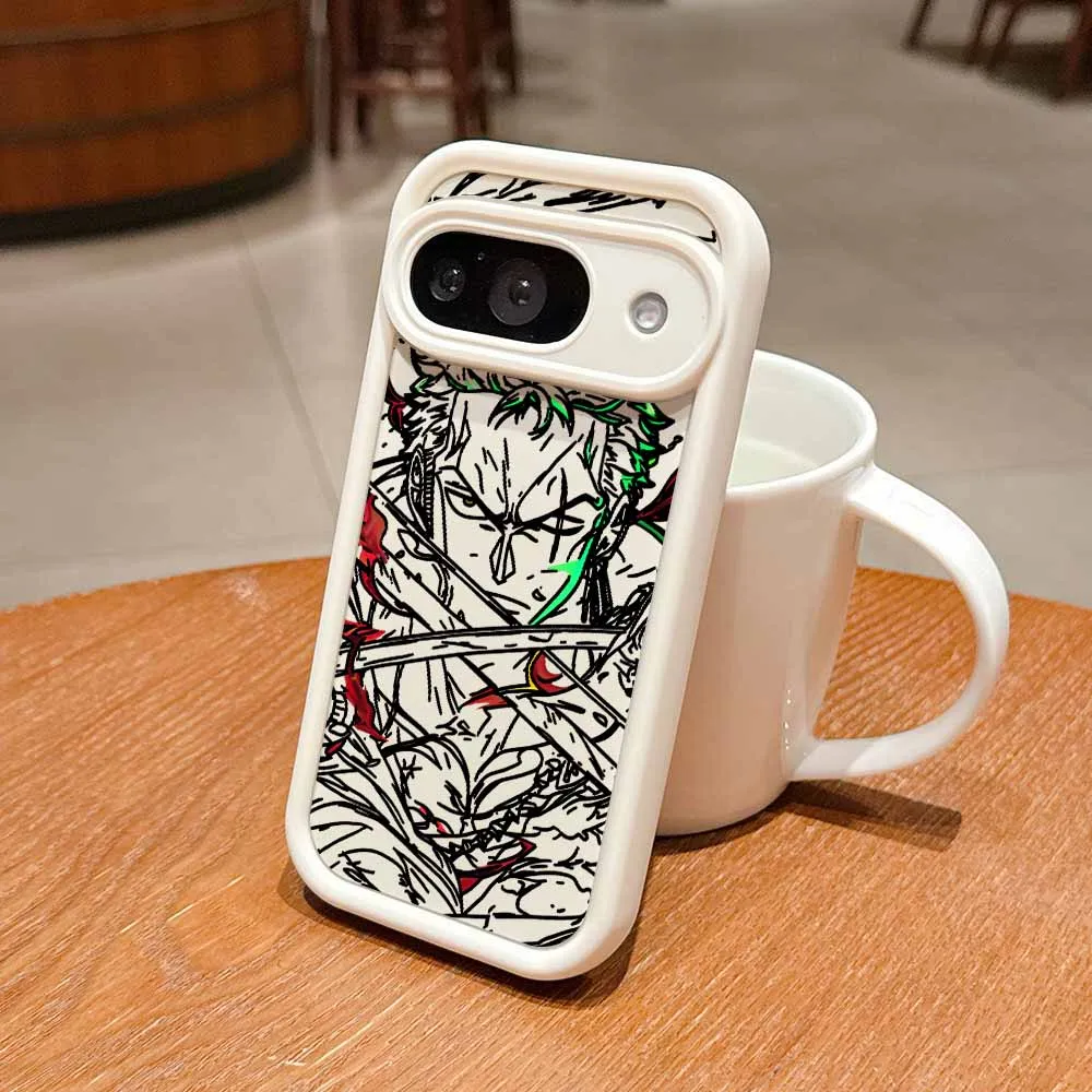 One Piece Zoro Schutzhülle für Google Pixel 10 9A 9 8A 8 7A 7 Pro XL mit Augen-Design und Umhängeband, weiche TPU-Handyhülle im coolen Fashion-Stil