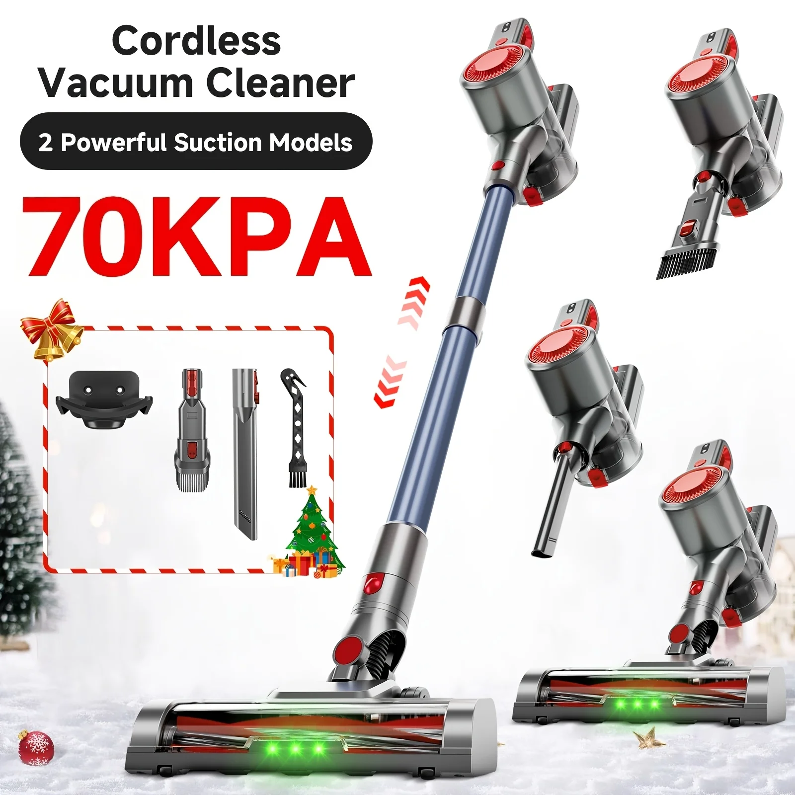 55-70 Kpa Vacuum Cleaner With Self-Standing, Car Accessories For Women, Stick Vacuum Cleaners For Home, Lightweight Powerful Suction Vacuum, 6-in-1 Rechargeable Vacuum For Carpets, Pet Hair, Hardwood Floors