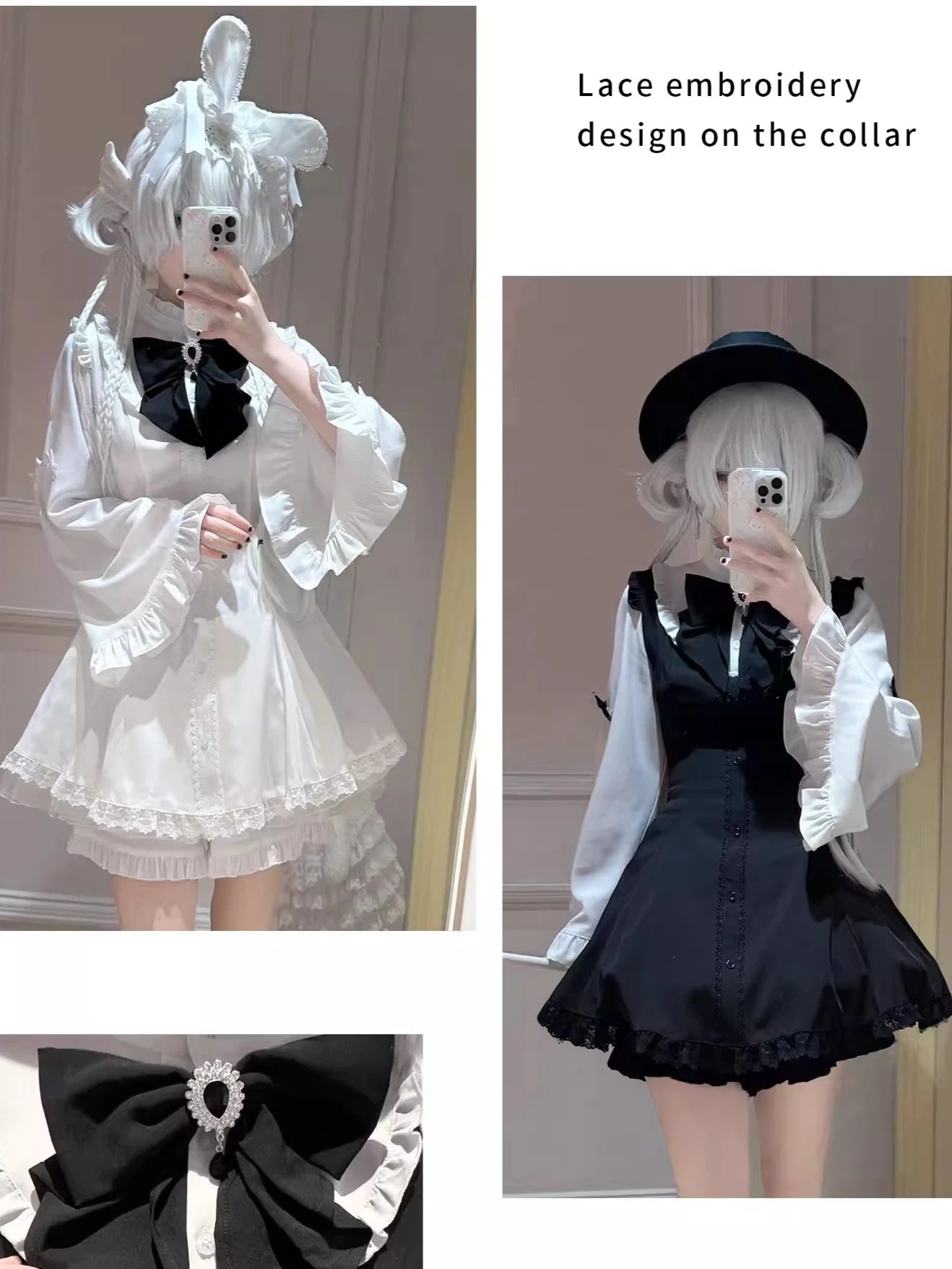 

Lolita Style Mass Production Long Sleeve Lace Dress Set Japanese Gothic Flared Sleeve Slim Fit Tutu Dress Shorts Two-piece Sets