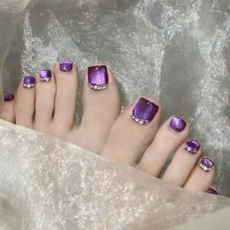 24Pcs Fall 2025 Cat Eye Toe Nail Wraps, Glitter Long-Lasting 14 Days, Easy Apply for Beach Daily Glam