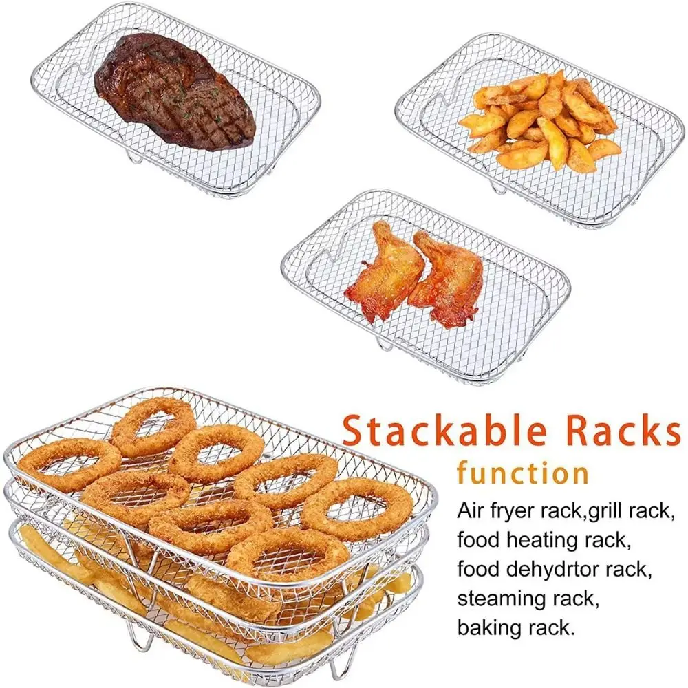 New Stackable Air Fryer Rack Non-Stick Stainless Steel Airfryer Tray Grilling Rack Kitchen Gadgets