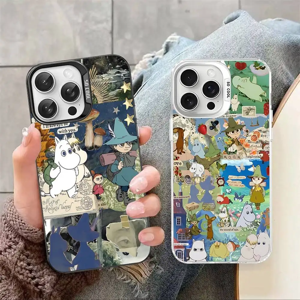 Чехол для телефона с изображением аниме M-Moomins для IPhone 17, 12, 11, 13, 14, 15, 16, Pro Max Plus, серебристый цвет
