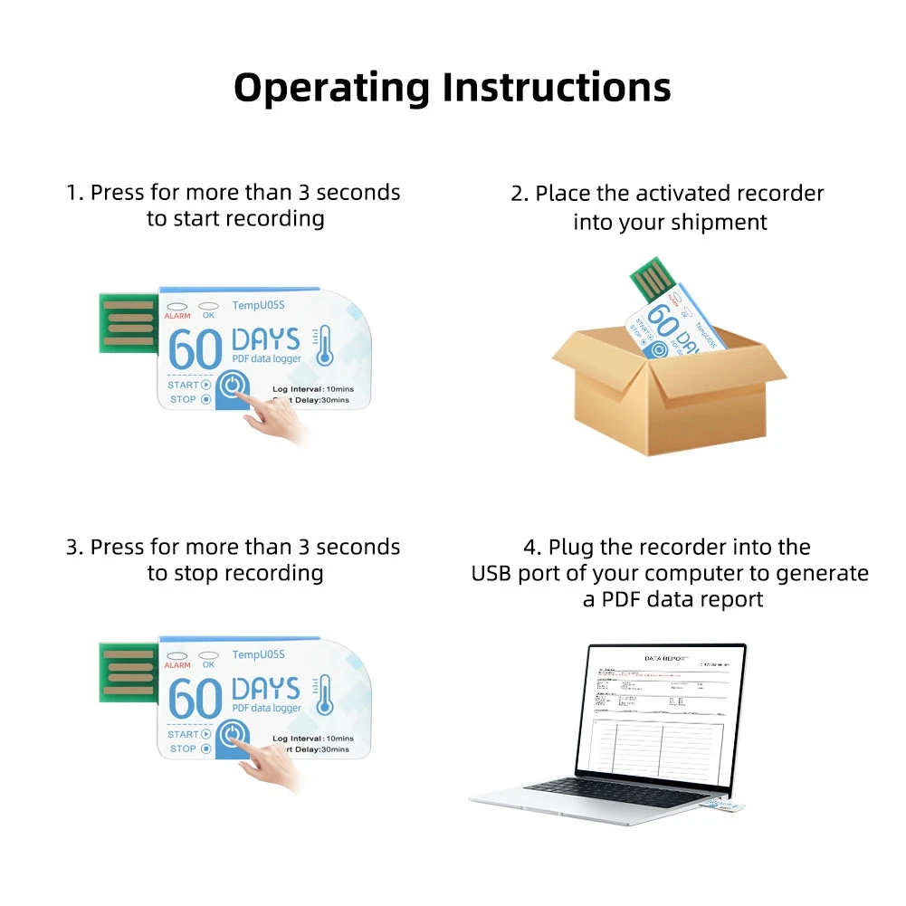 

L72A-1 шт. Tempu05s USB-регистратор данных о температуре 60-дневный анализатор температуры для одного использования PDF-зчет USB-регистратор температуры