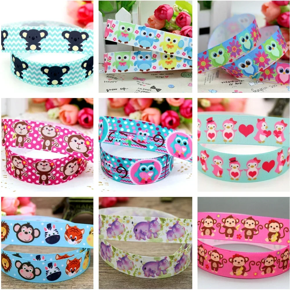 22mm 5yards Koala Elephant Animals Printed Grosgrain Ribbon Accessories Headwear Decoration Collar DIY Sewing Craft E22300