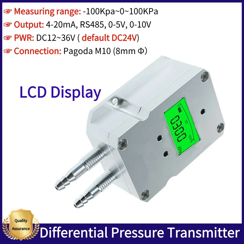 

-100-0-100Kpa DC24V LCD Gas Air Pressure Sensor Digital Wind Differential Pressure Transmitter 4-20mA RS485 Out Pressure Sensor