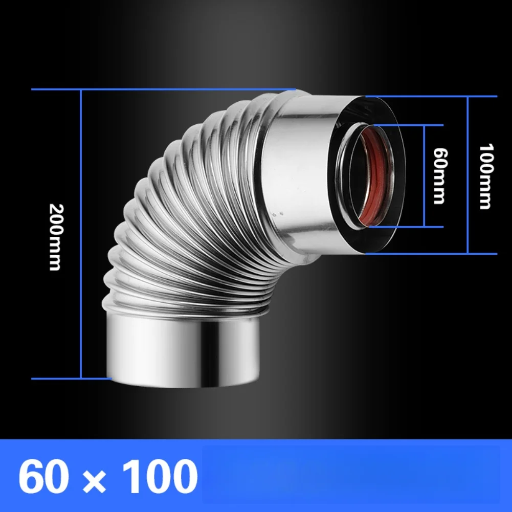 1pc Stainless Steel Wall-Mounted Boiler Flue Pipe Double-layer Stove Chimneys Ventilation For Residential Commercial Application
