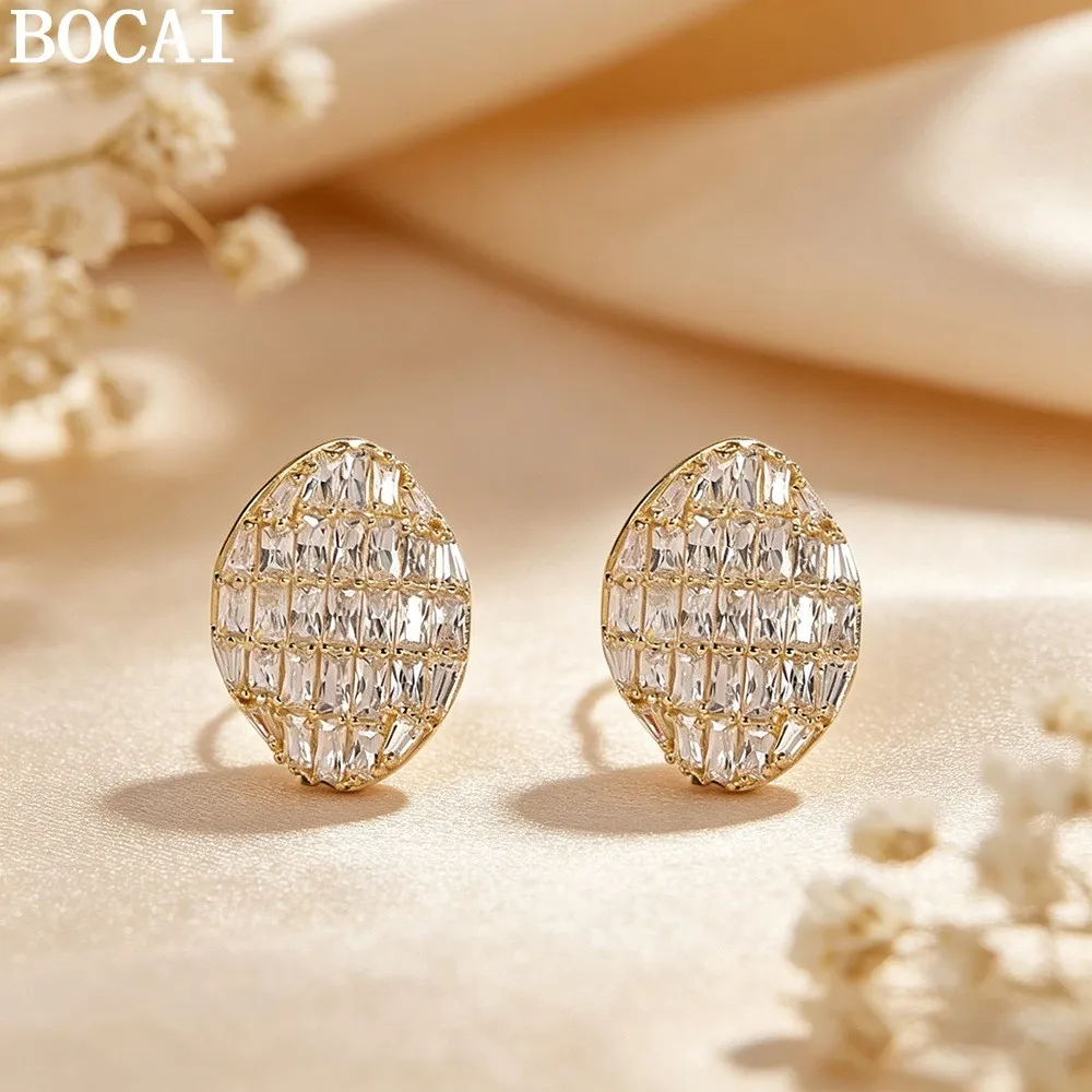 

BOCAI New S925 Pure Silver Fashionable And Luxurious Inlaid With Zircon Earrings Women's Selected Gift