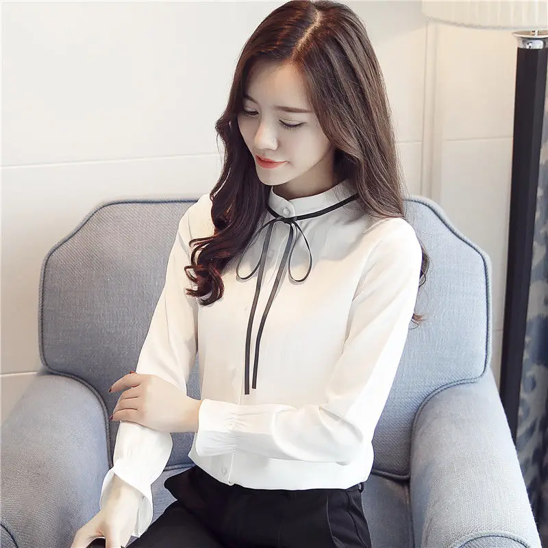 Elegant Princess Sleeve Button Lace Up Bow Shirt 2022 Autumn New Korean Women\'s Clothing Fashion Solid Color Office Lady Blouses