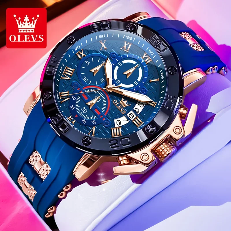 

Olevs 9986 multifunctional watch men silicone strap waterproof luminous calendar fashion sport quartz watch men