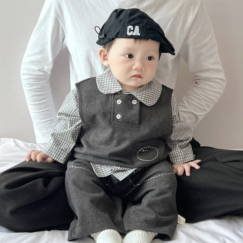 456  Boy Gentleman Three-Piece Suit Set First Birthday Outfit Shirt Vest Pants Infant Formal for Boy Wedding Photography Clothes