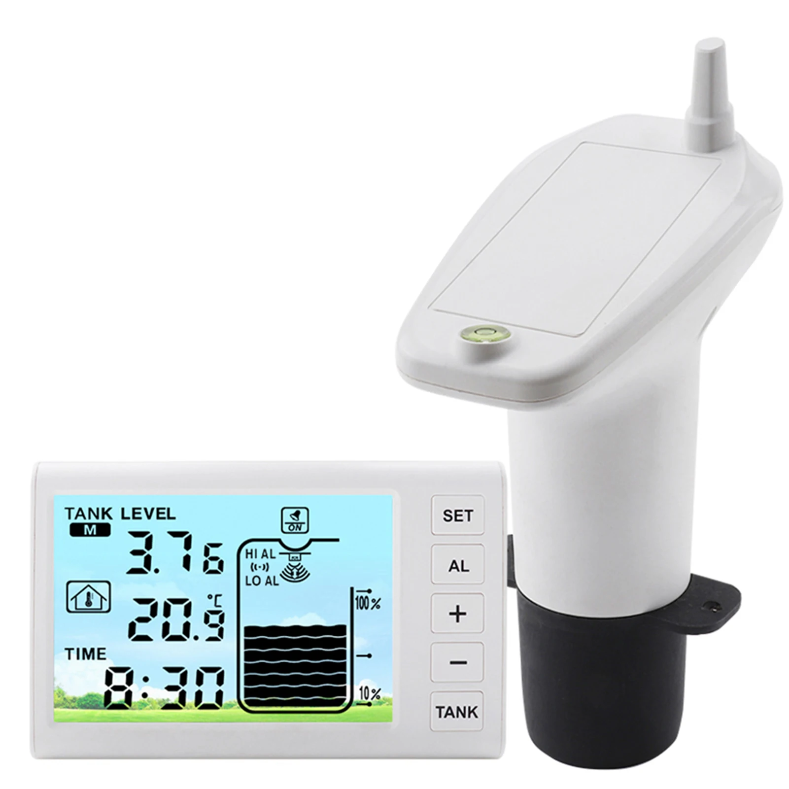 

Wireless Level Gauge Water Tank Liquid Level Meter with Temperature Sensor Liquid Depth Level Gauge Indicator with Time Display