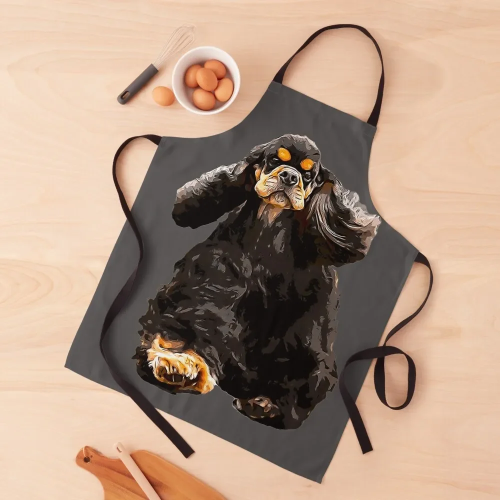 

American Cocker Spaniel - Stunning Black and Tan Dog Apron For Cosmetologist esthetician Woman Kitchen Art Apron