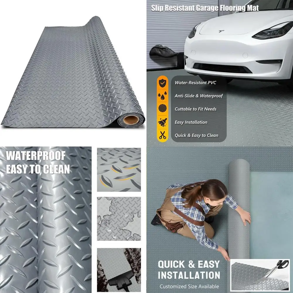

Толстый ПВХ-коврик для пола гаража, сверхпрочный водонепроницаемый противоскользящий защитный коврик для автомобилей, прицепов, внедорожников, подвалов, спортзалов (серый) 1 фут x 56 футов