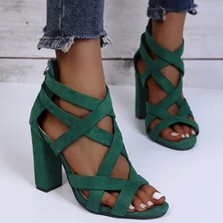 Comemore Women Pumps Sandals Ladies Open Toe High Heels Block Heel Summer Shoes Woman Gladiator Zipper Sandal 2022 Trend Black