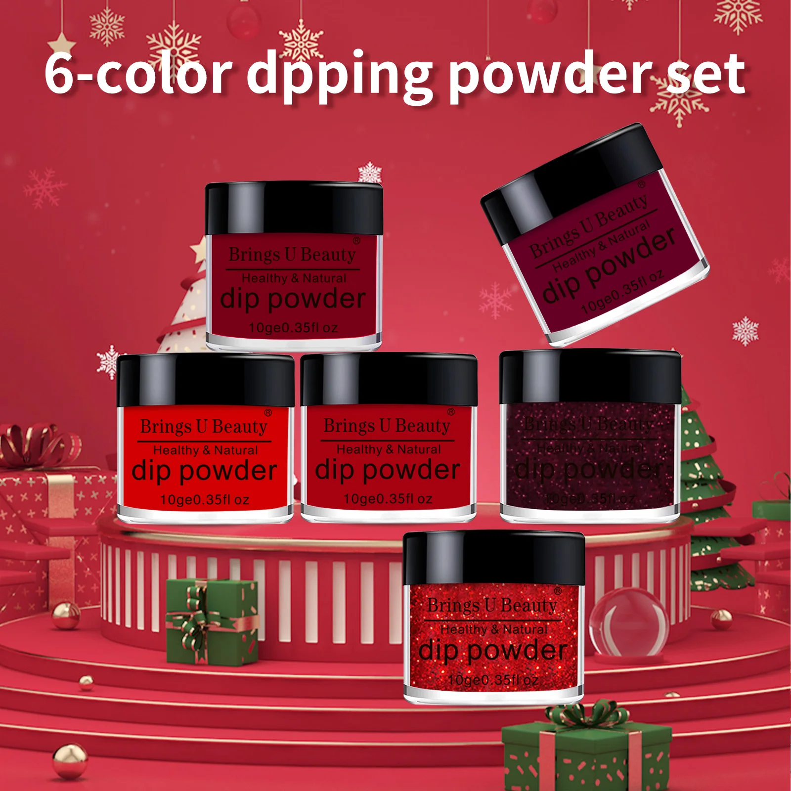 6 box/set Dip Powder Nail Kit Valentine's Day Color Red Glitter Dipping Powder Set Acrylic Powder Natural Dry as Nail Gel Effect