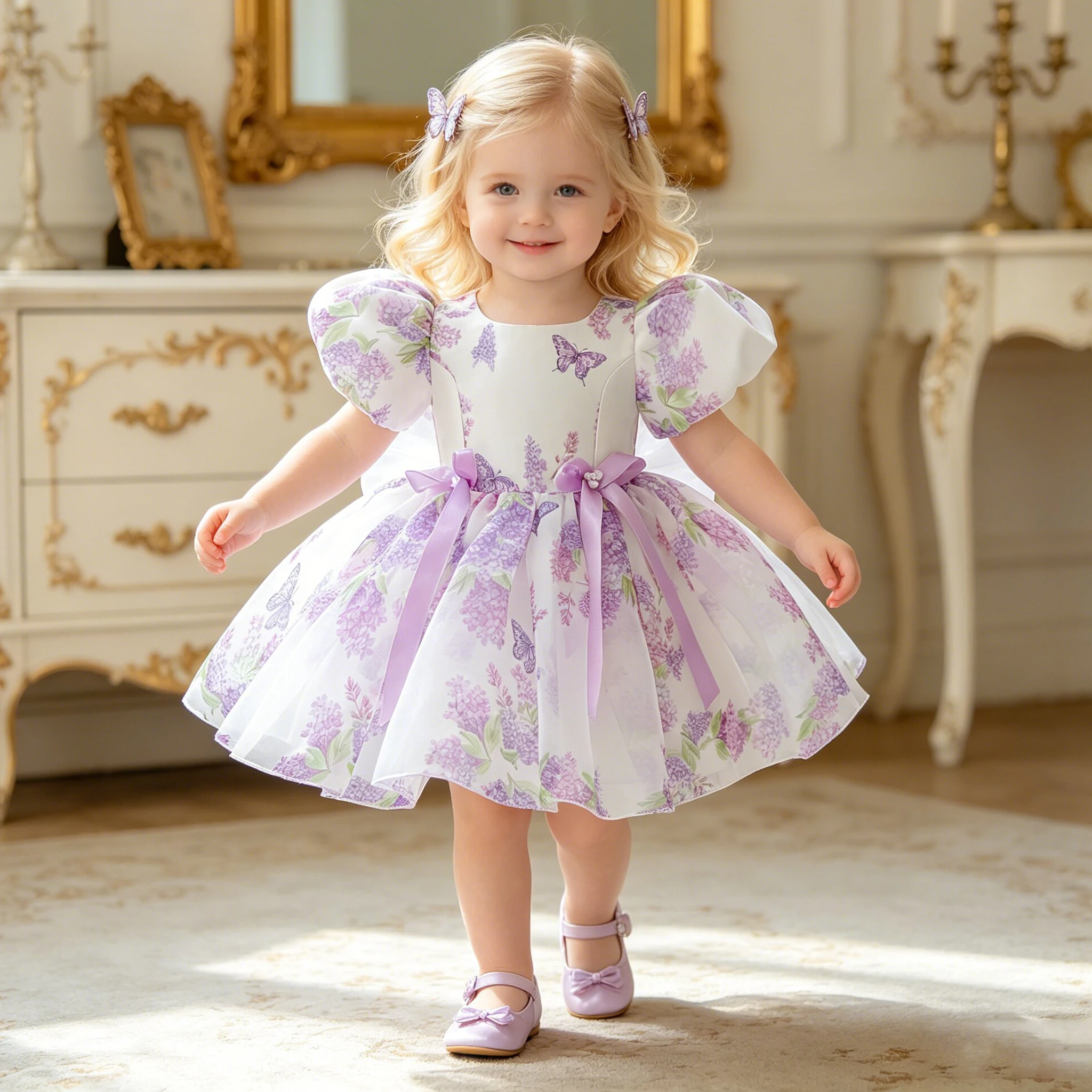 Kleinkind Blumen Party Baby Mädchen Kleid Elegante Schleife 1. Geburtstag Prinzessin Ballkleider Mädchen Tüll Hochzeit Brautjungfer Abendkleid