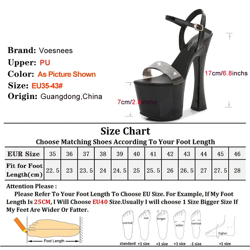 17CM Thick Heels Diamond Shoes Ultra High Heels  Waterproof Platform Sandals Wedding Shoes Women Fishmouth Sandals Water Size 43