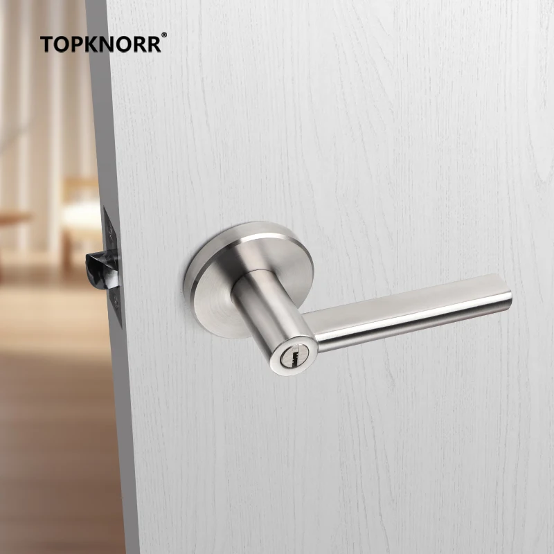 304 Stainless Steel Three-pole Handle Lock Single Tongue Bathroom Interior Door Lock Aisle Fire Door Door Lock With Key