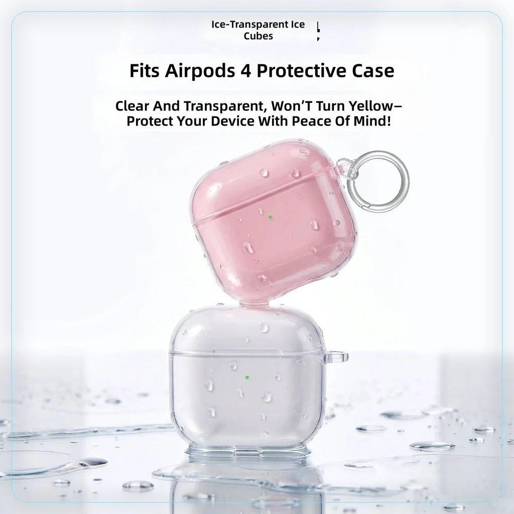 Compatible with Airpods Pro 3 Pro 2 Airpods 4 Case Clear Ice Cube Double Layer Shockproof Earbuds Cover with Keychain