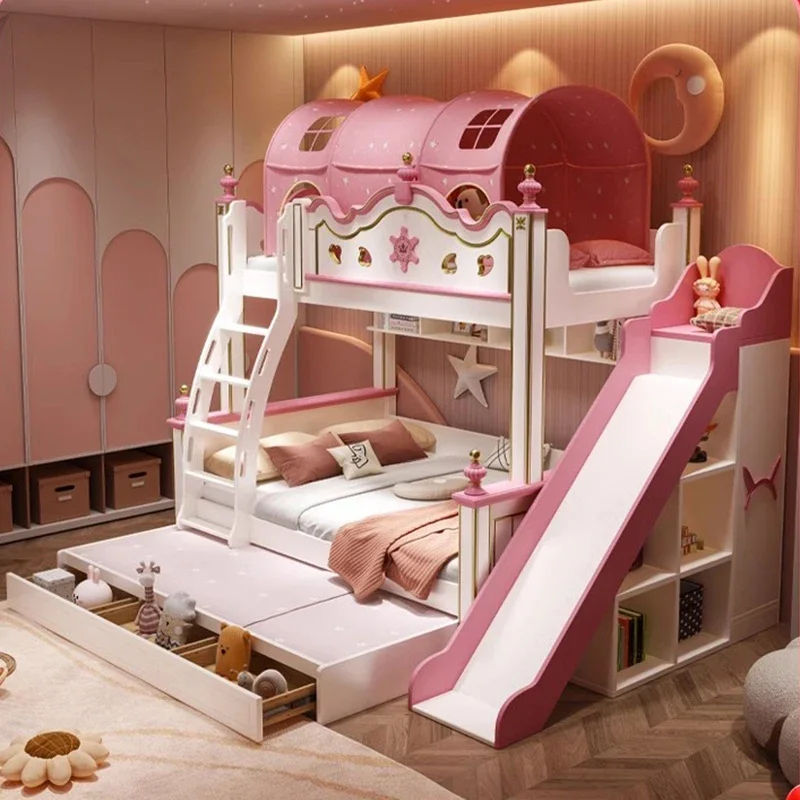 Letti per bambini a castello di lusso Princess Storage Girl Baby letti per bambini Loft Modern Camas Infantiles mobili per camera da letto ZL50CB