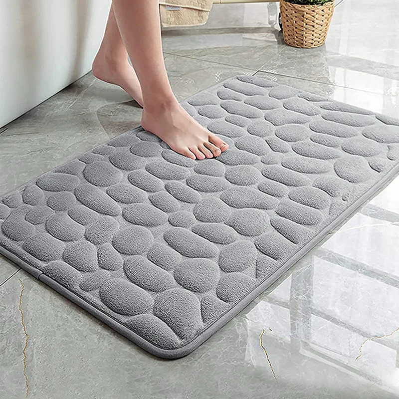 1pc Memory Foam Embossed Velvet Carpet Imitation Cobblestone Floor Mat Home Bathroom Living Room Non-slip Mat