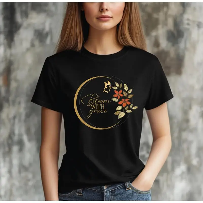 

Футболка Bloom with Grace с цветочным кругом, вдохновляющая женская милая цветочная позитивная цитата, любитель природы